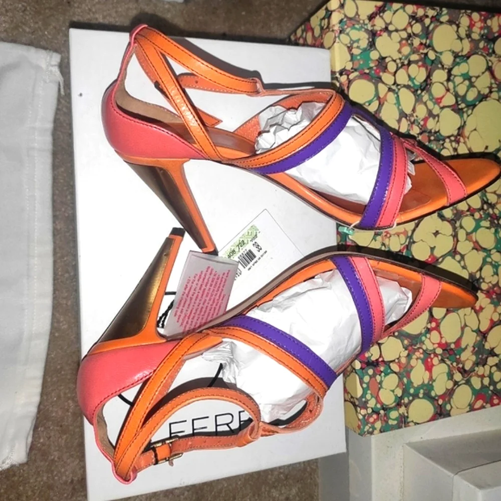 GF Ferre Multicolor Leather Metal Heel Sandals Pumps